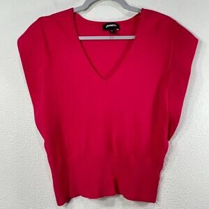 Y2k Express Bright Pink V-Neck Sweater Blouse Top Preppy Indie Mod 2000s S